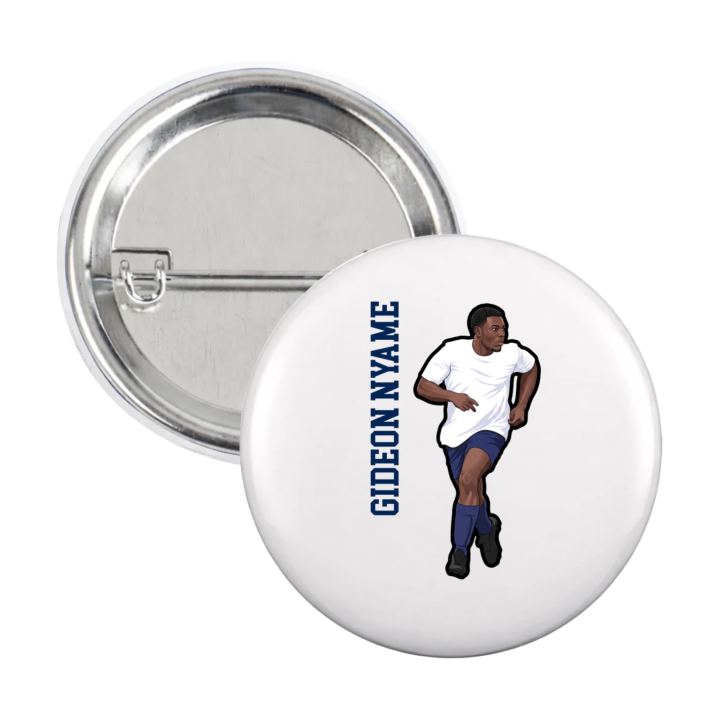 Game Day Button — Name Vertical in White