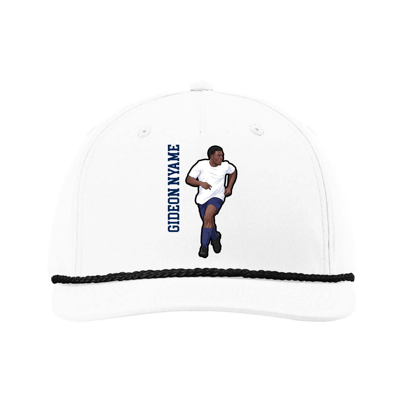 Five-Panel Classic Rope Cap — Name Vertical in White