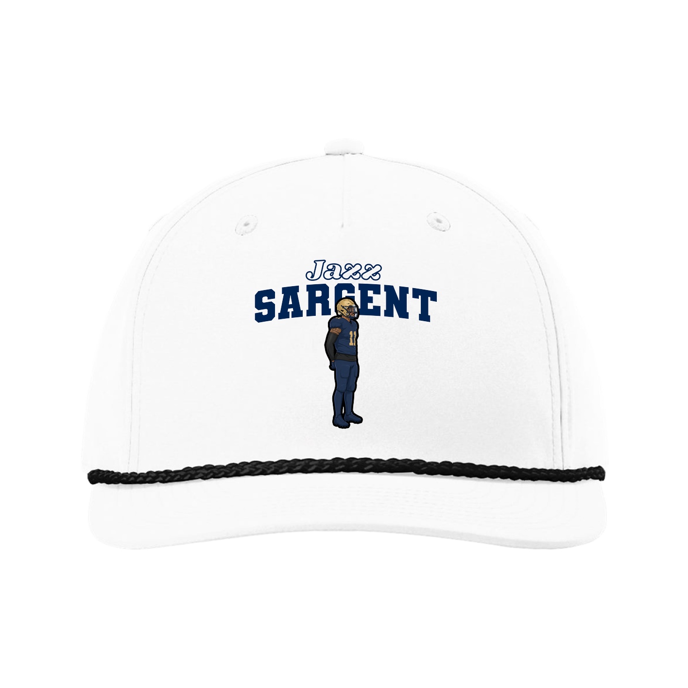 Five-Panel Classic Rope Cap — Name Arch in White