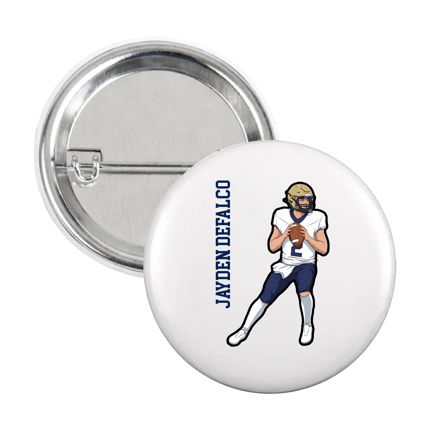 Game Day Button — Name Vertical in White