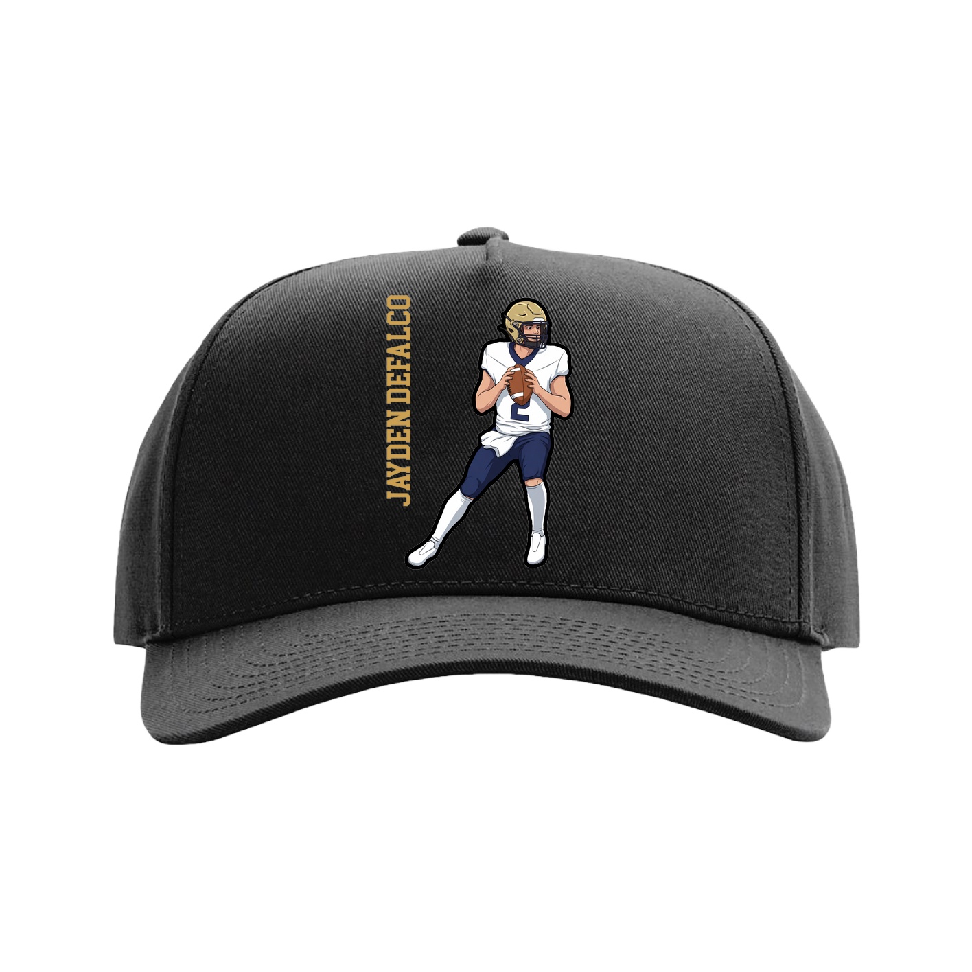 Full Fabric Five-Panel Champ Cap — Name Vertical in Black