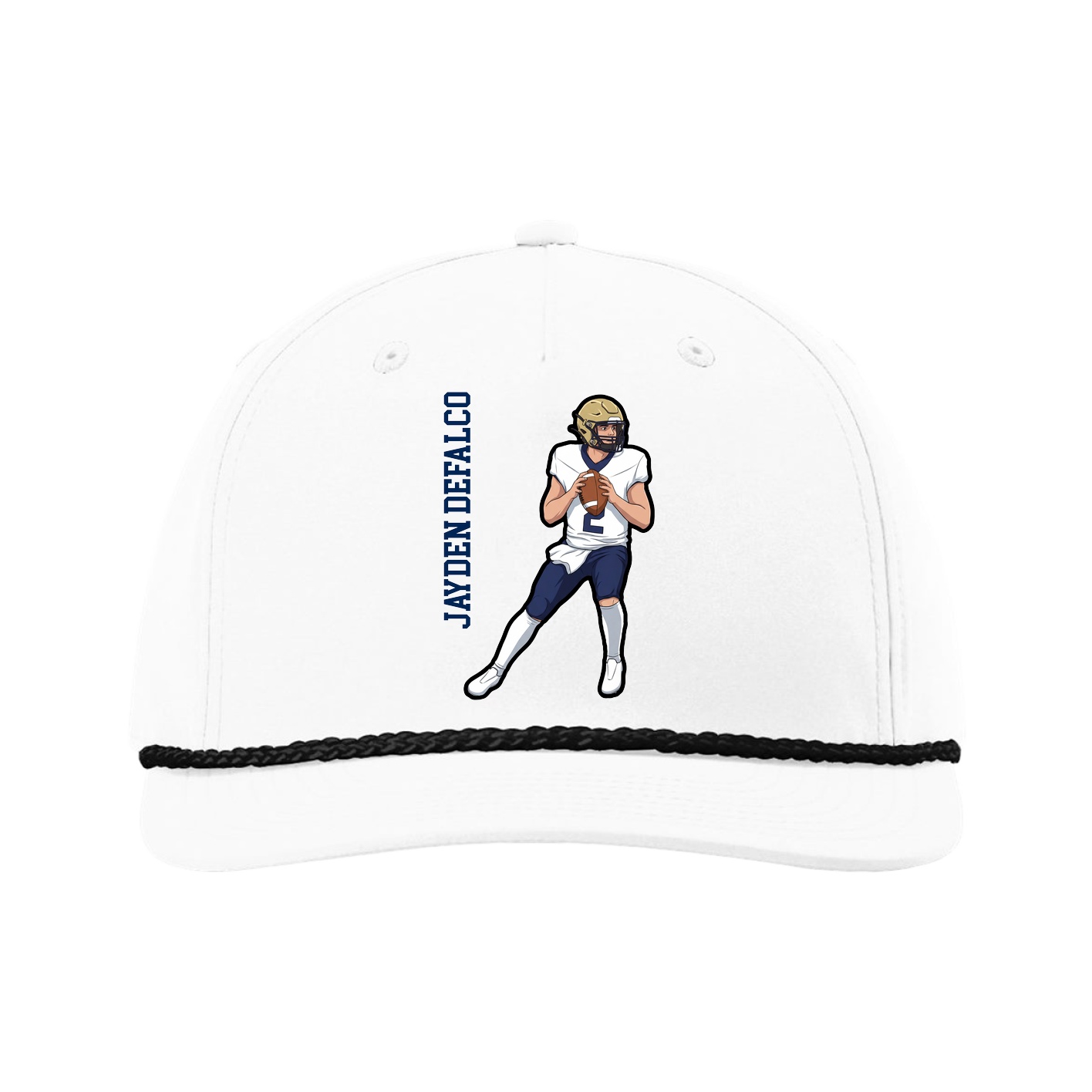 Five-Panel Classic Rope Cap — Name Vertical in White