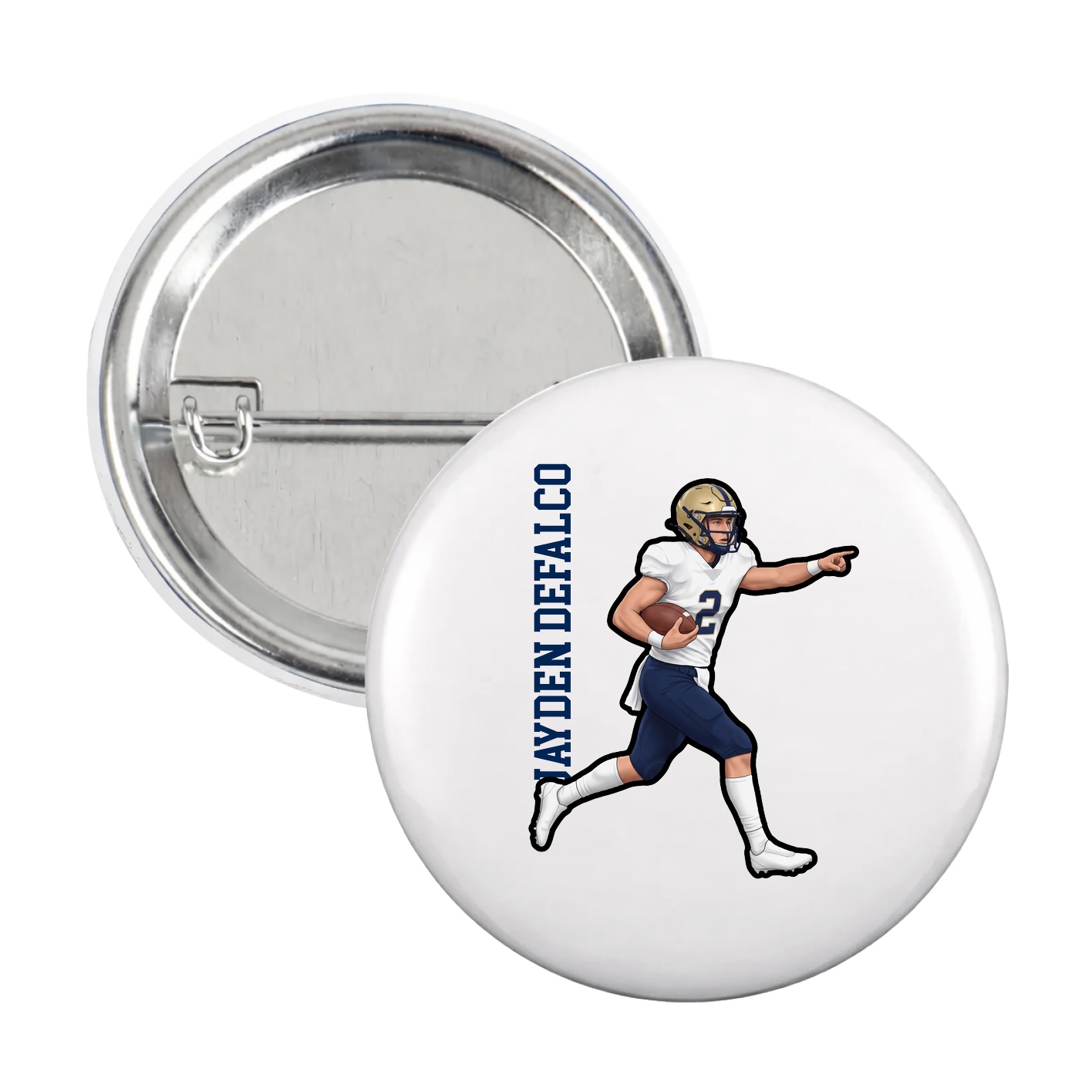 Game Day Button — Name Vertical in White