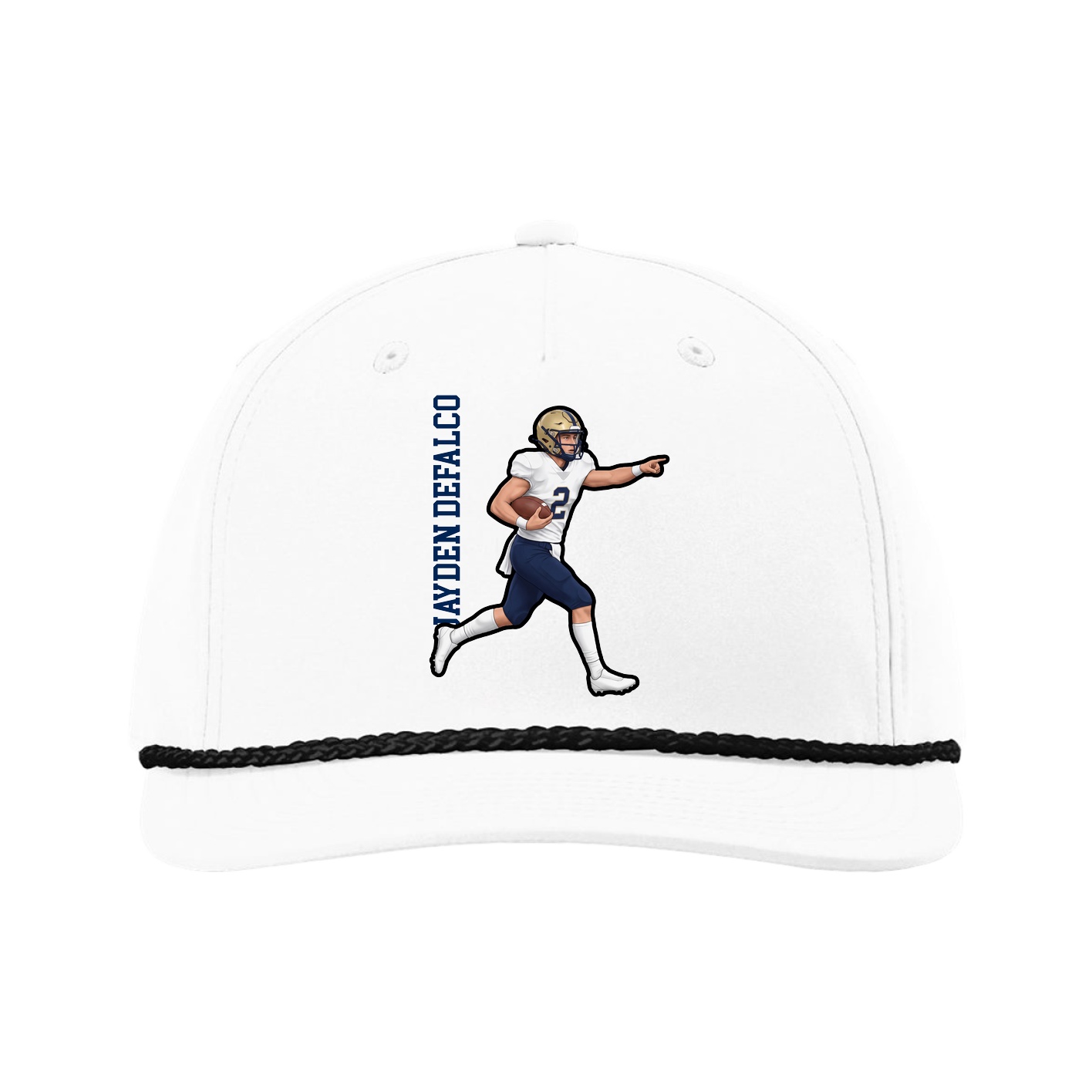 Five-Panel Classic Rope Cap — Name Vertical in White