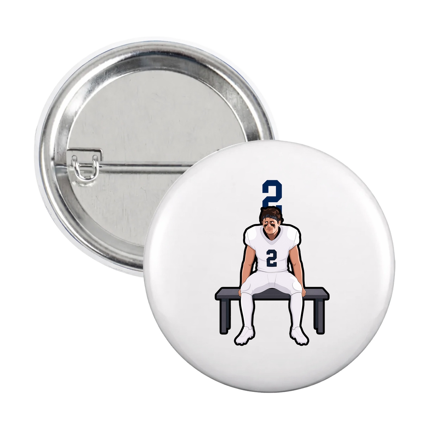 Game Day Button — Number Top in White