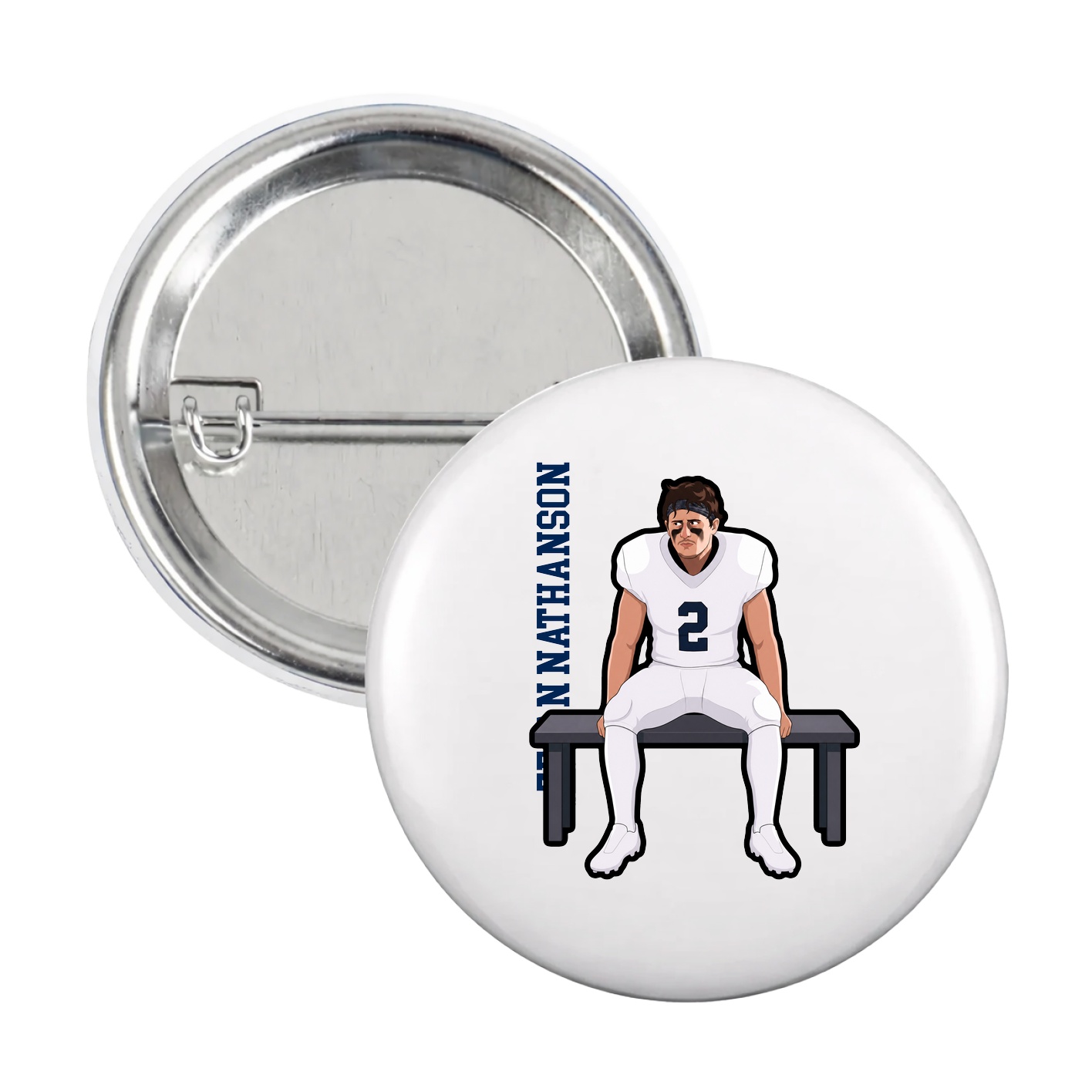 Game Day Button — Name Vertical in White