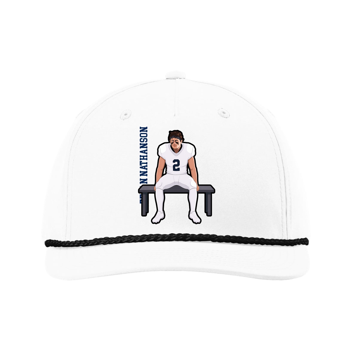 Five-Panel Classic Rope Cap — Name Vertical in White