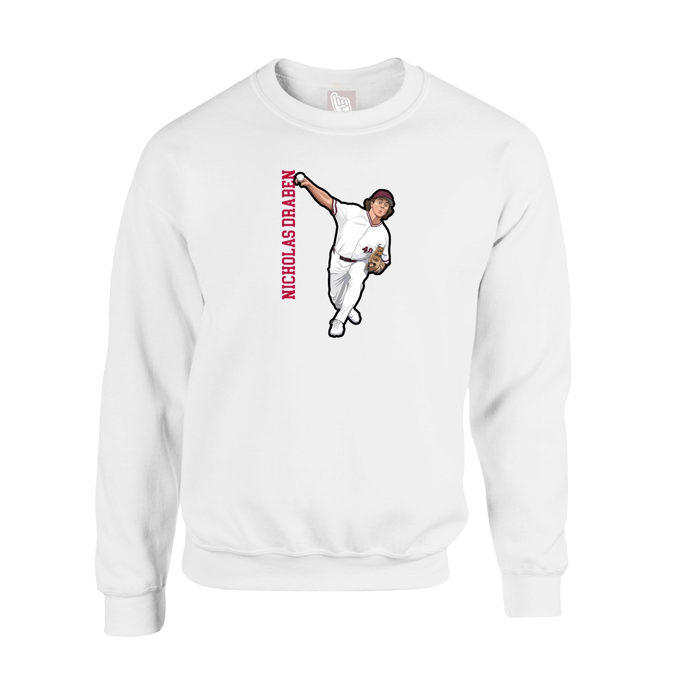 Fleece Crew — Name Vertical in White