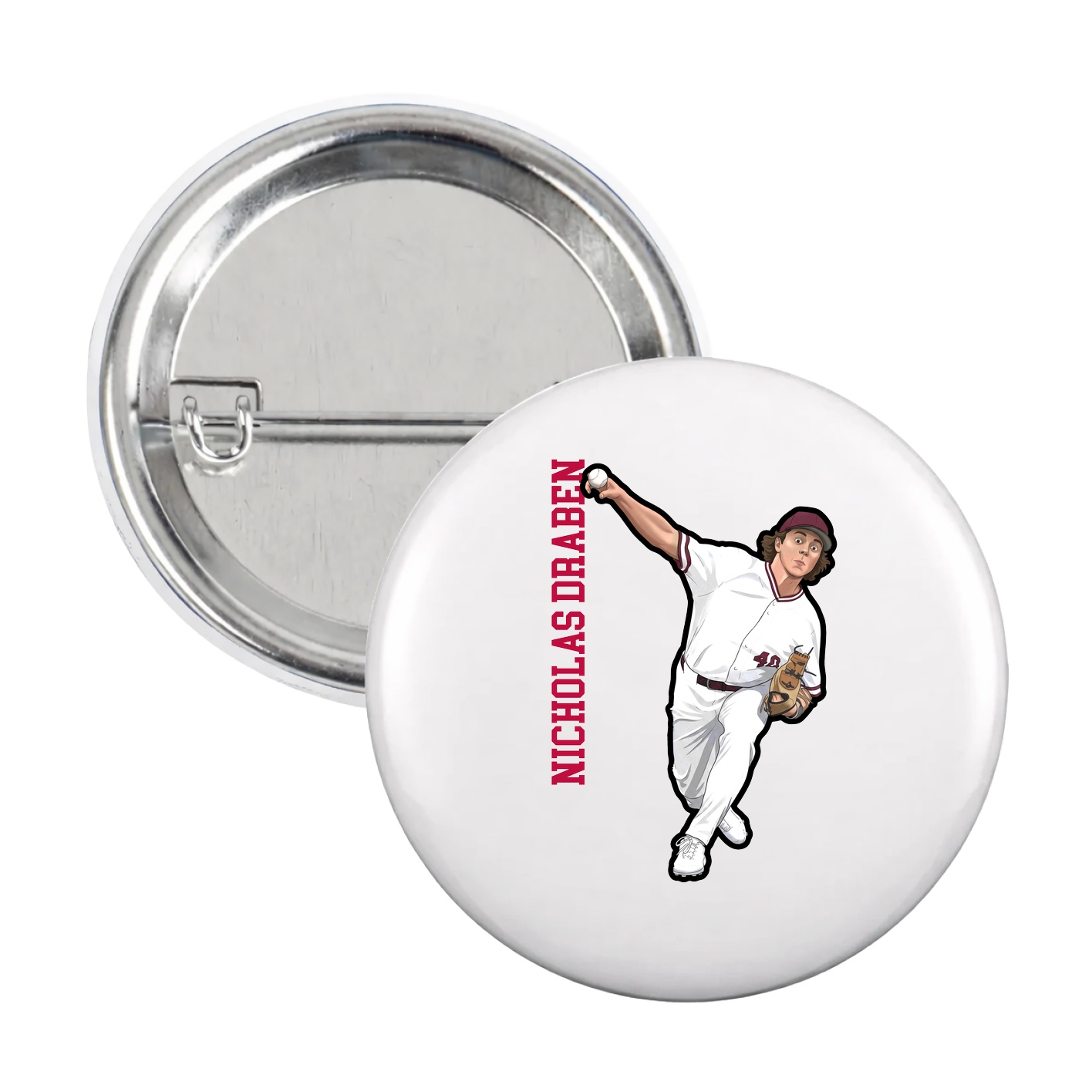 Game Day Button — Name Vertical in White
