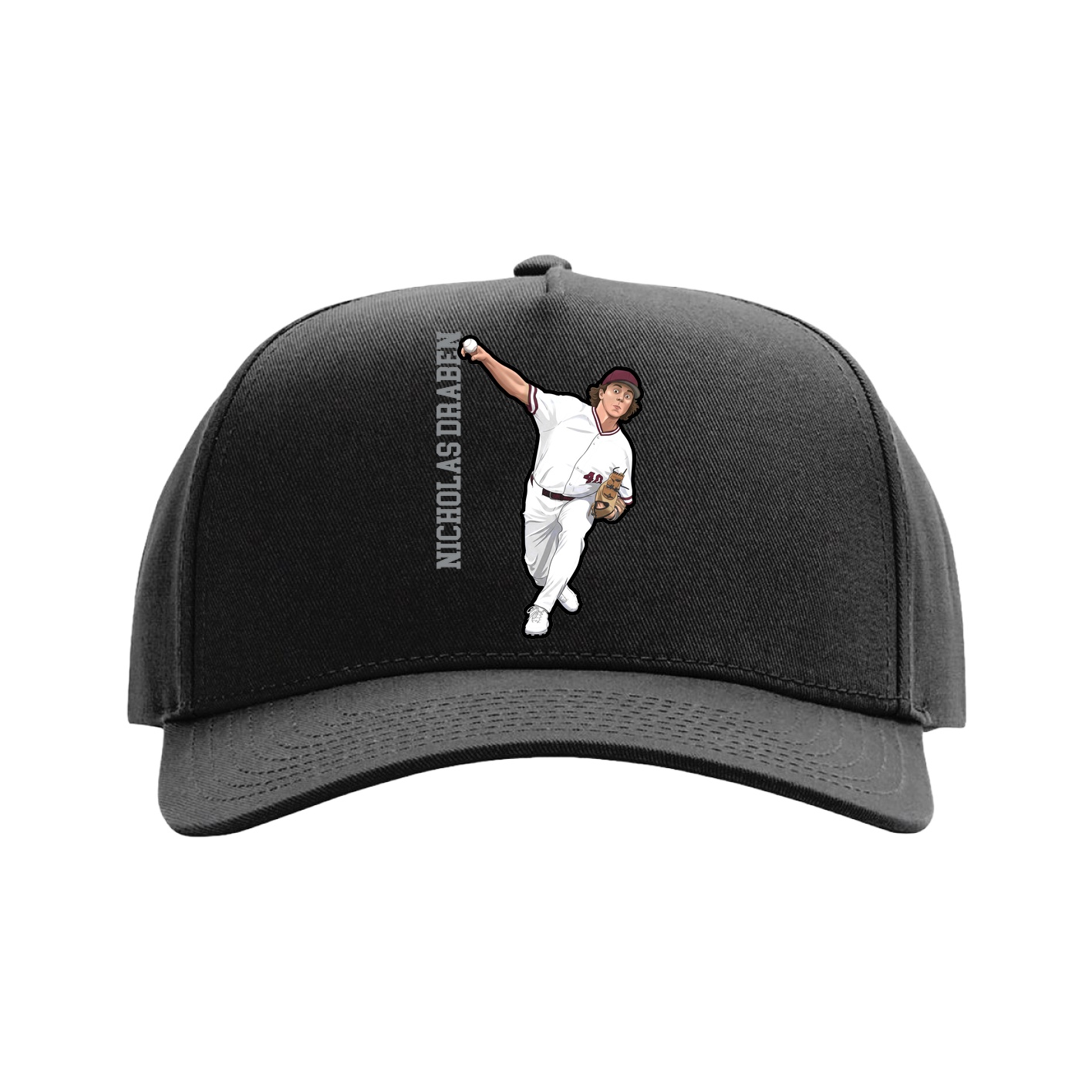 Full Fabric Five-Panel Champ Cap — Name Vertical in Black