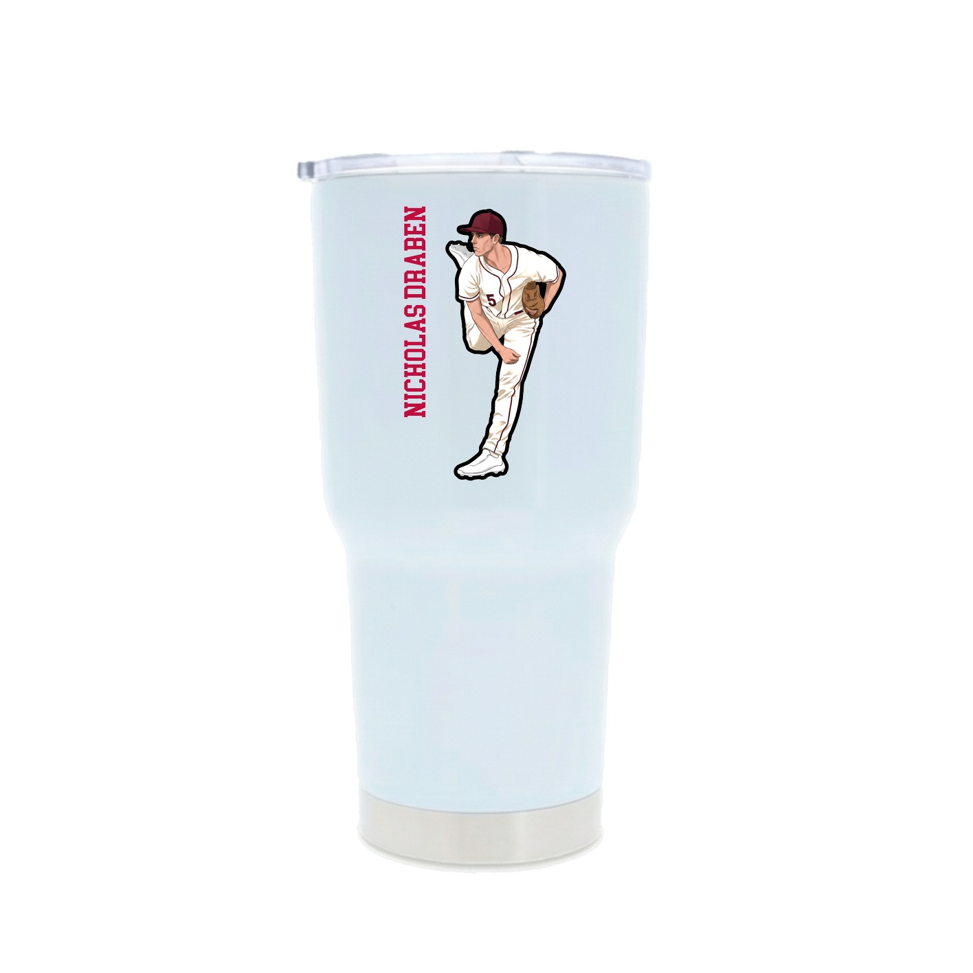 30oz Stainless Steel Tumbler — Name Vertical in White