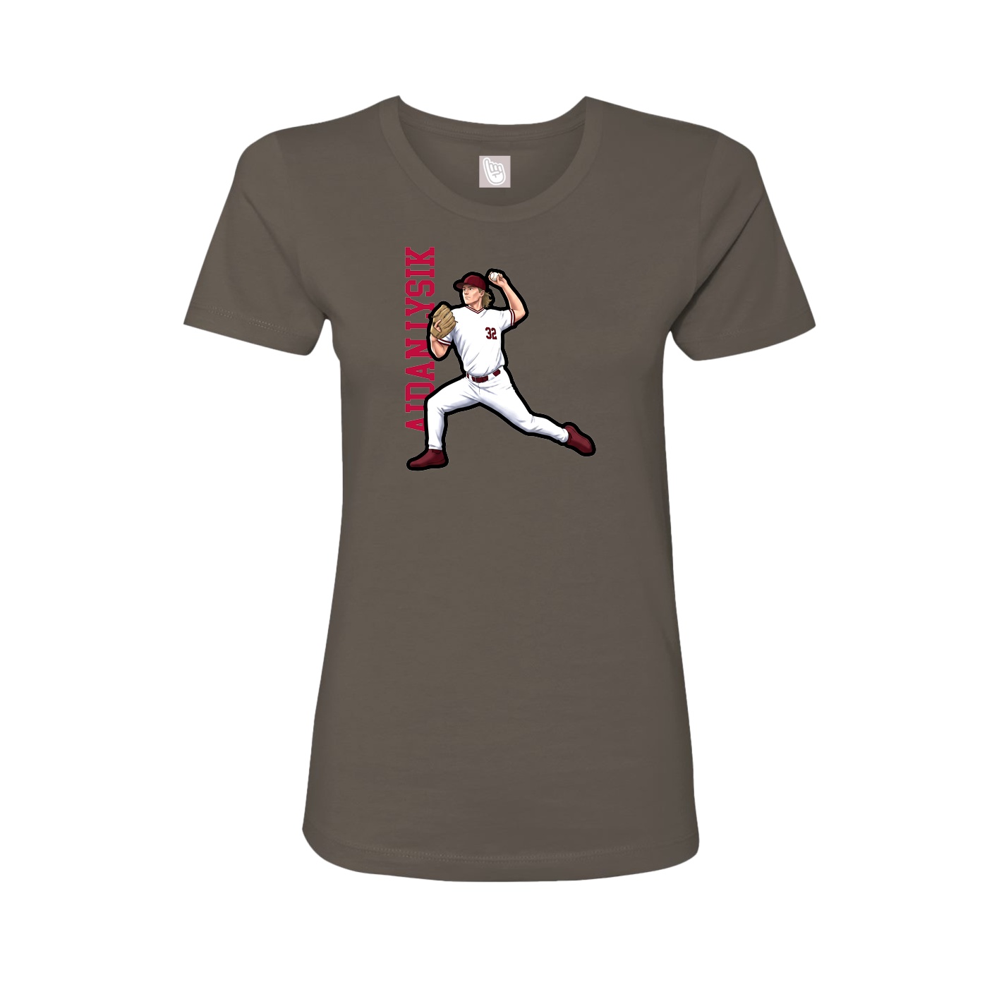 Fitted Women's Tee — Name Vertical in Grey