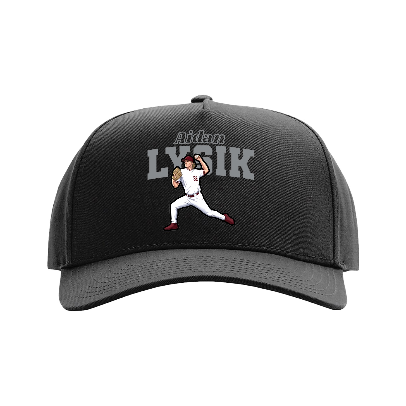 Full Fabric Five-Panel Champ Cap — Name Arch in Black
