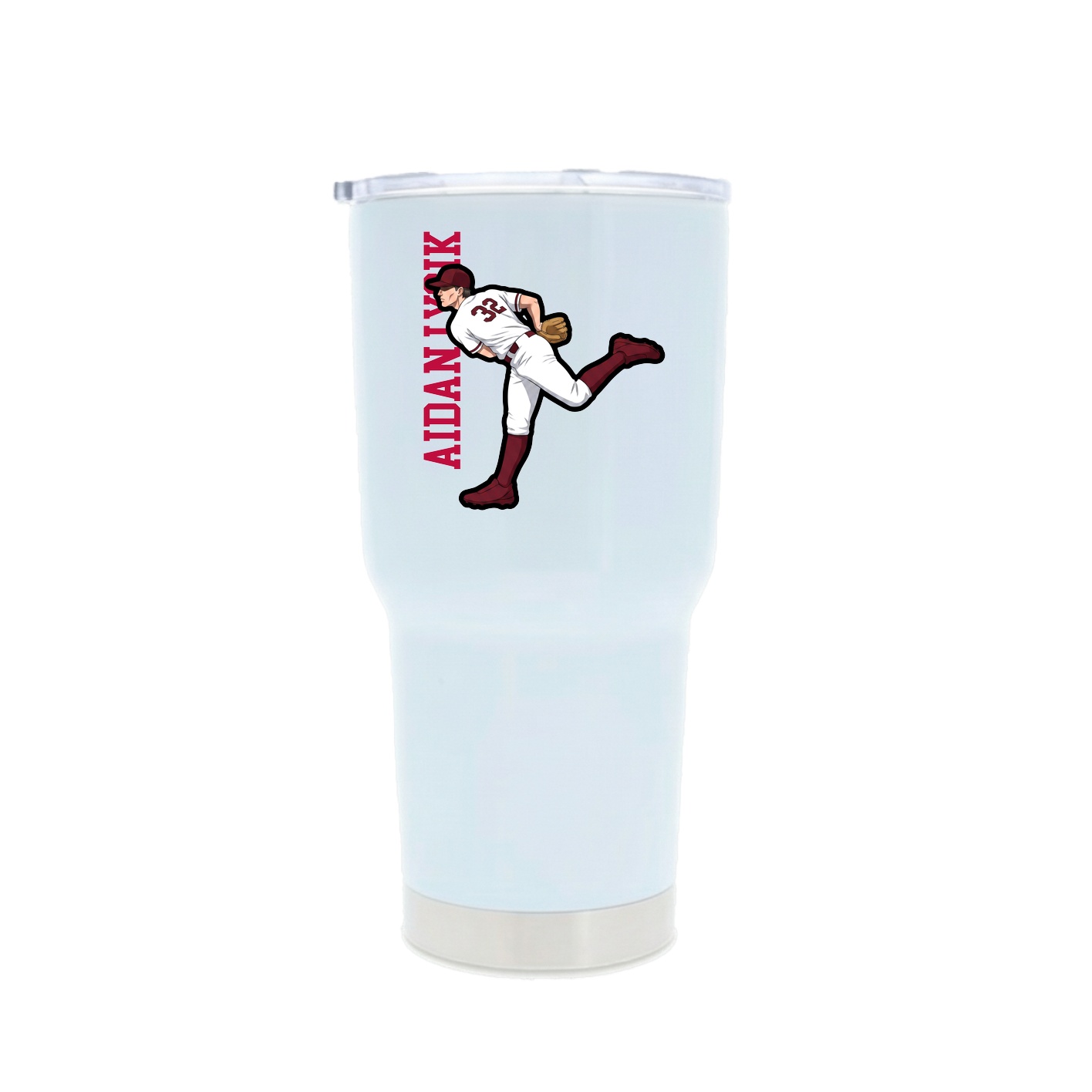 30oz Stainless Steel Tumbler — Name Vertical in White