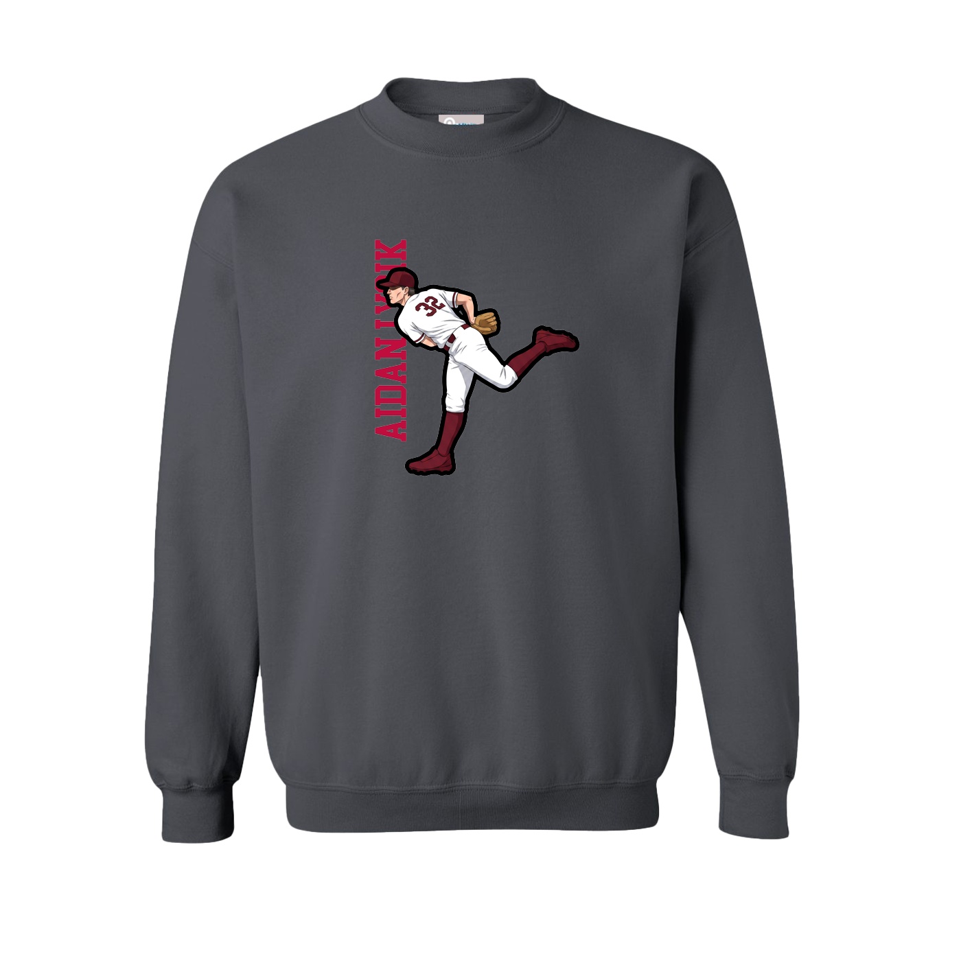 Fleece Crew — Name Vertical in Grey