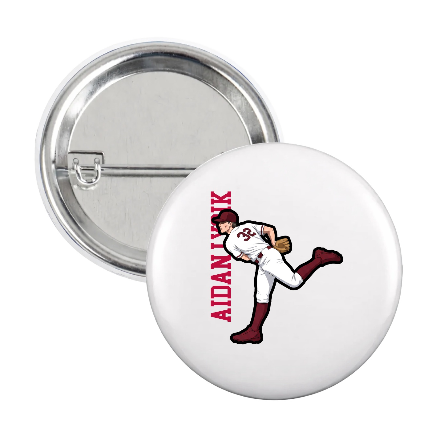 Game Day Button — Name Vertical in White