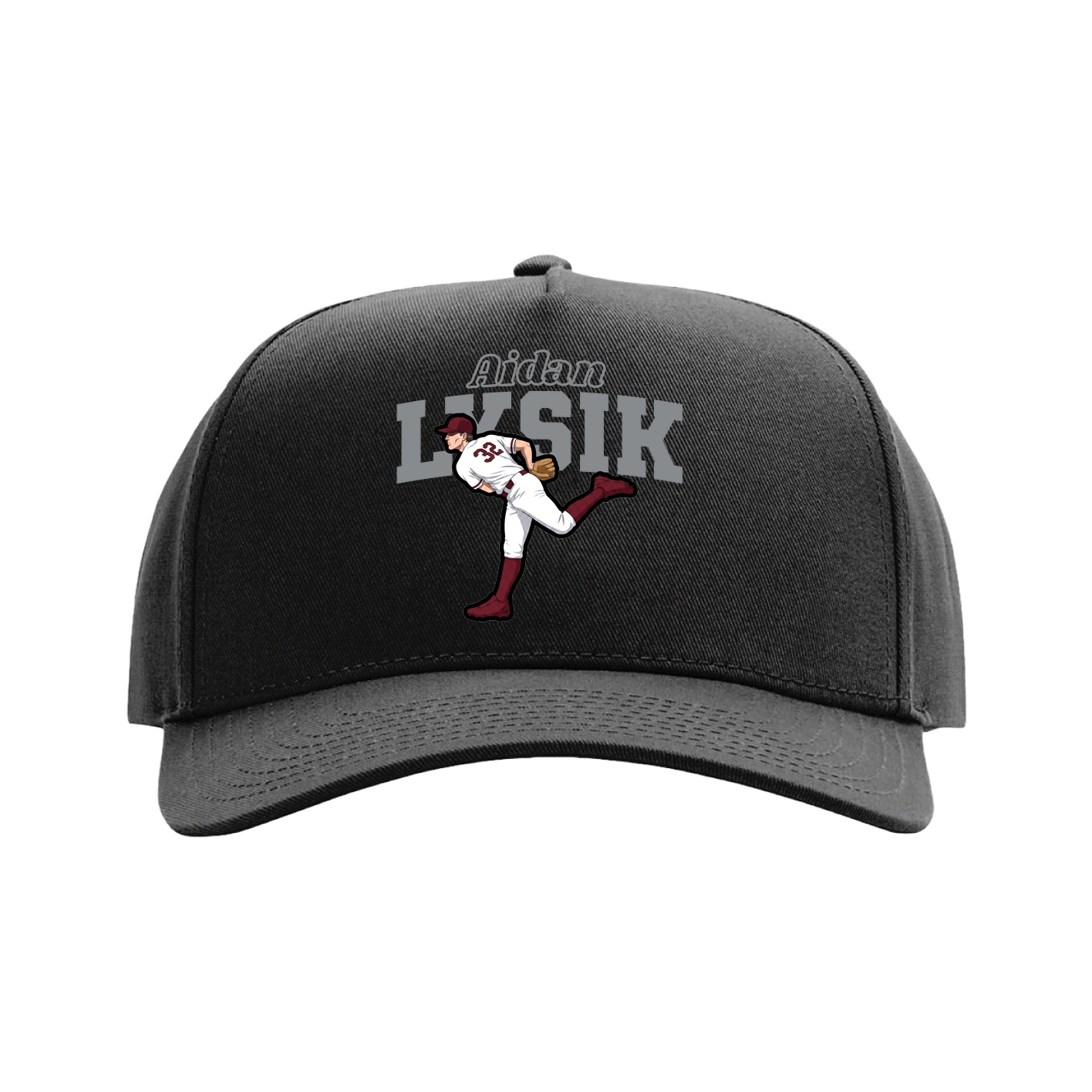 Full Fabric Five-Panel Champ Cap — Name Arch in Black