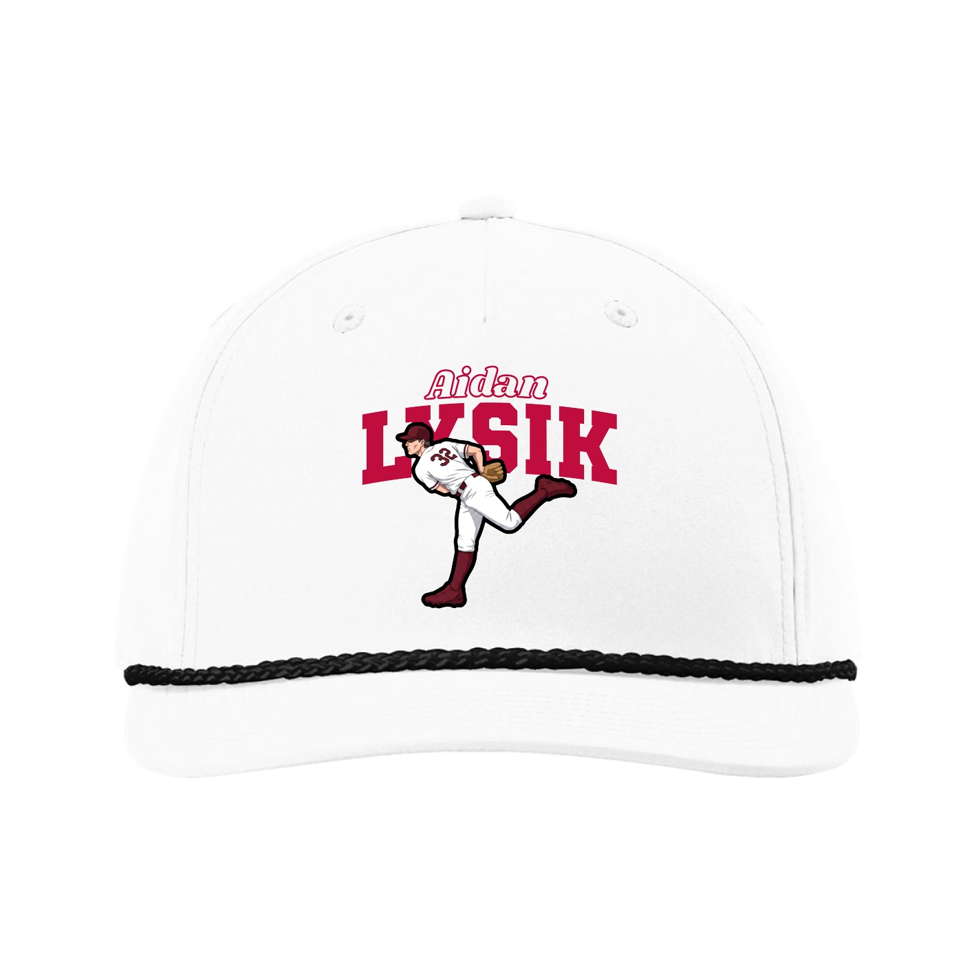 Five-Panel Classic Rope Cap — Name Arch in White
