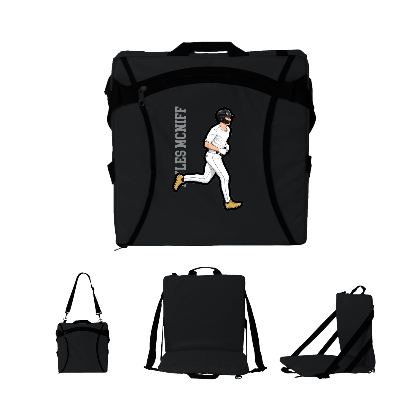 Folding Stadium Seat — Name Vertical in Black