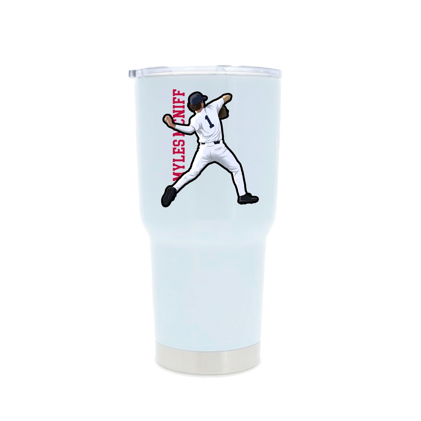 30oz Stainless Steel Tumbler — Name Vertical in White