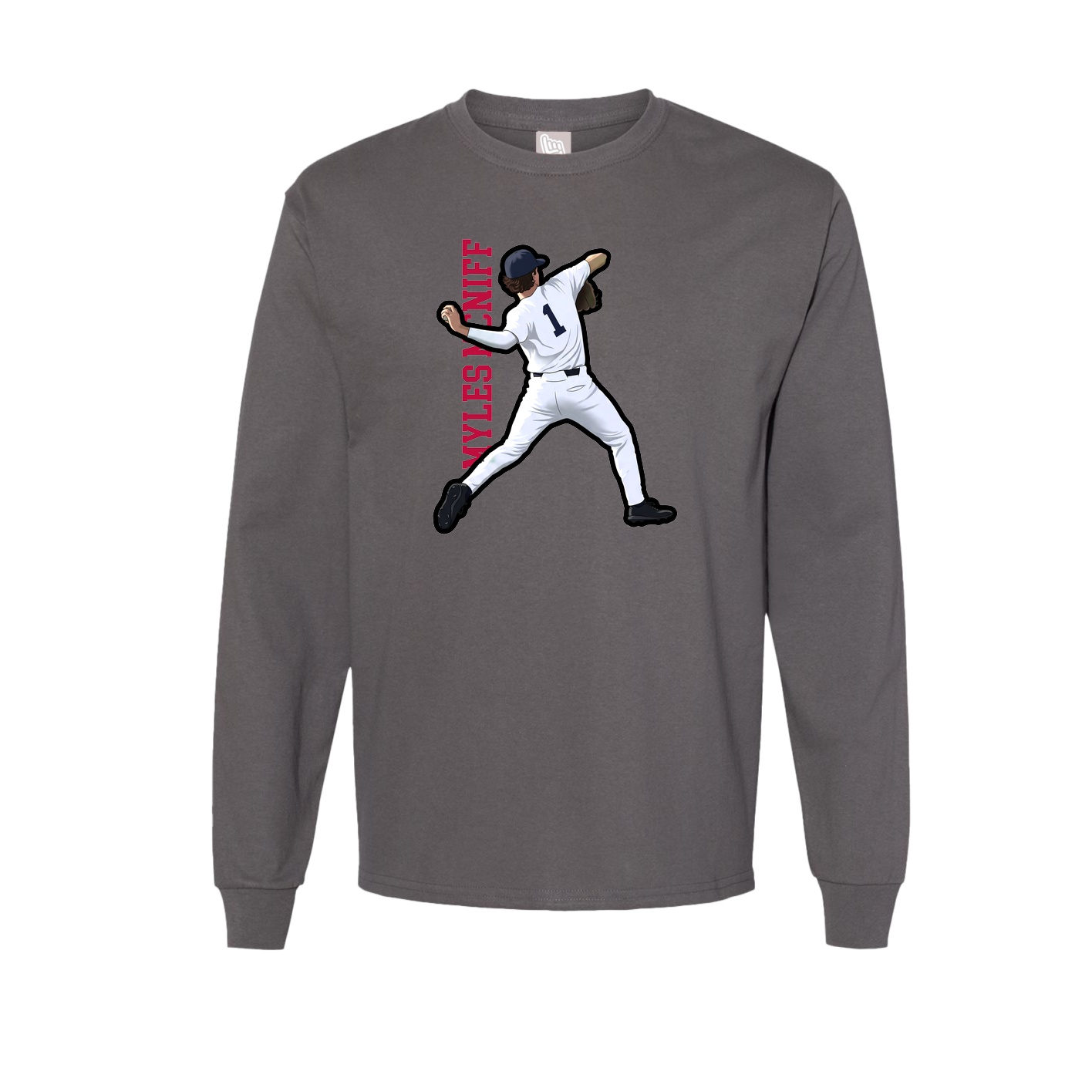 Long Sleeve Tee — Name Vertical in Grey