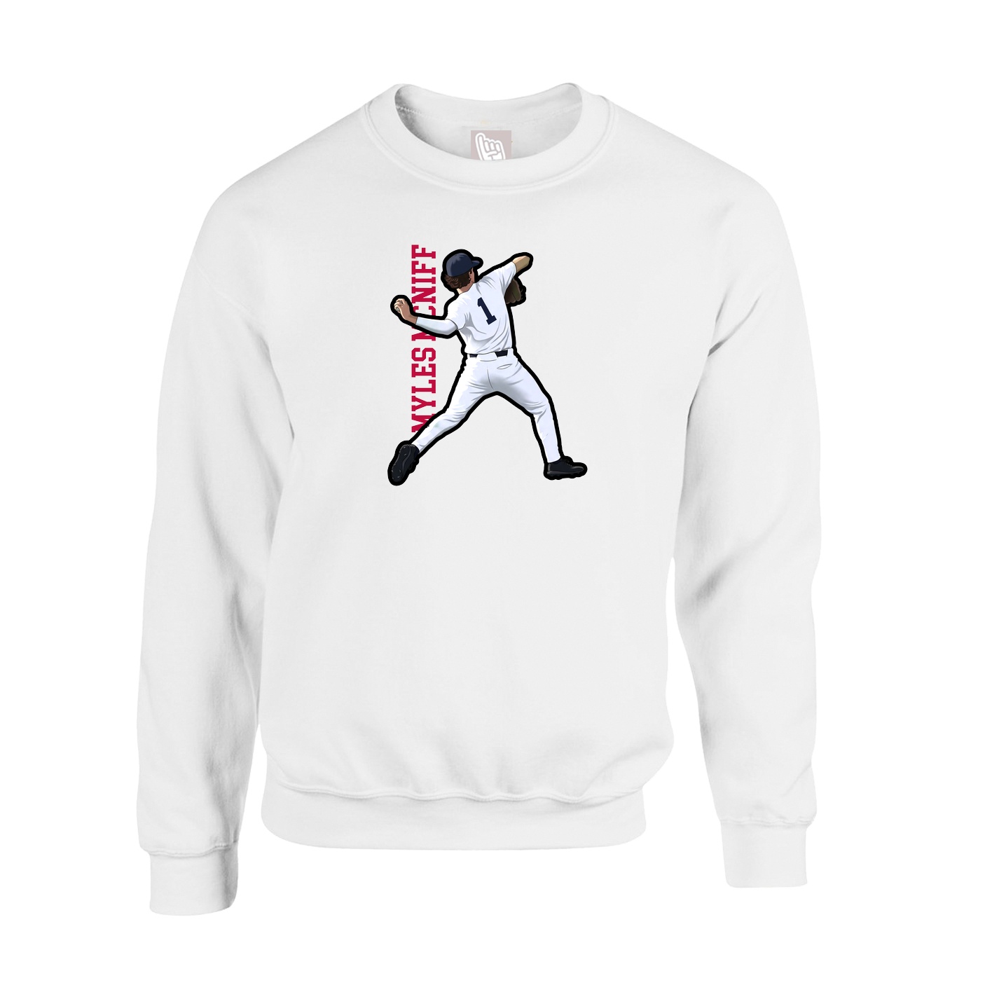 Fleece Crew — Name Vertical in White