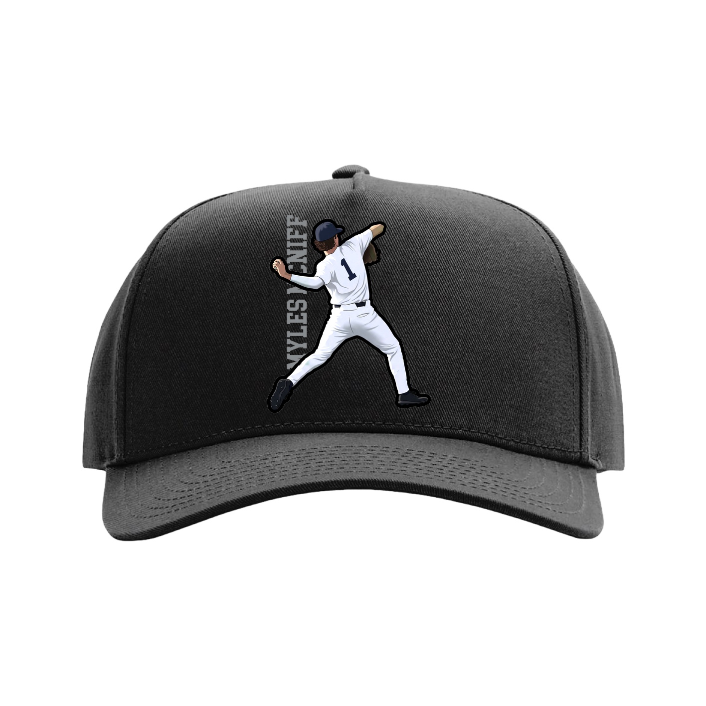 Full Fabric Five-Panel Champ Cap — Name Vertical in Black