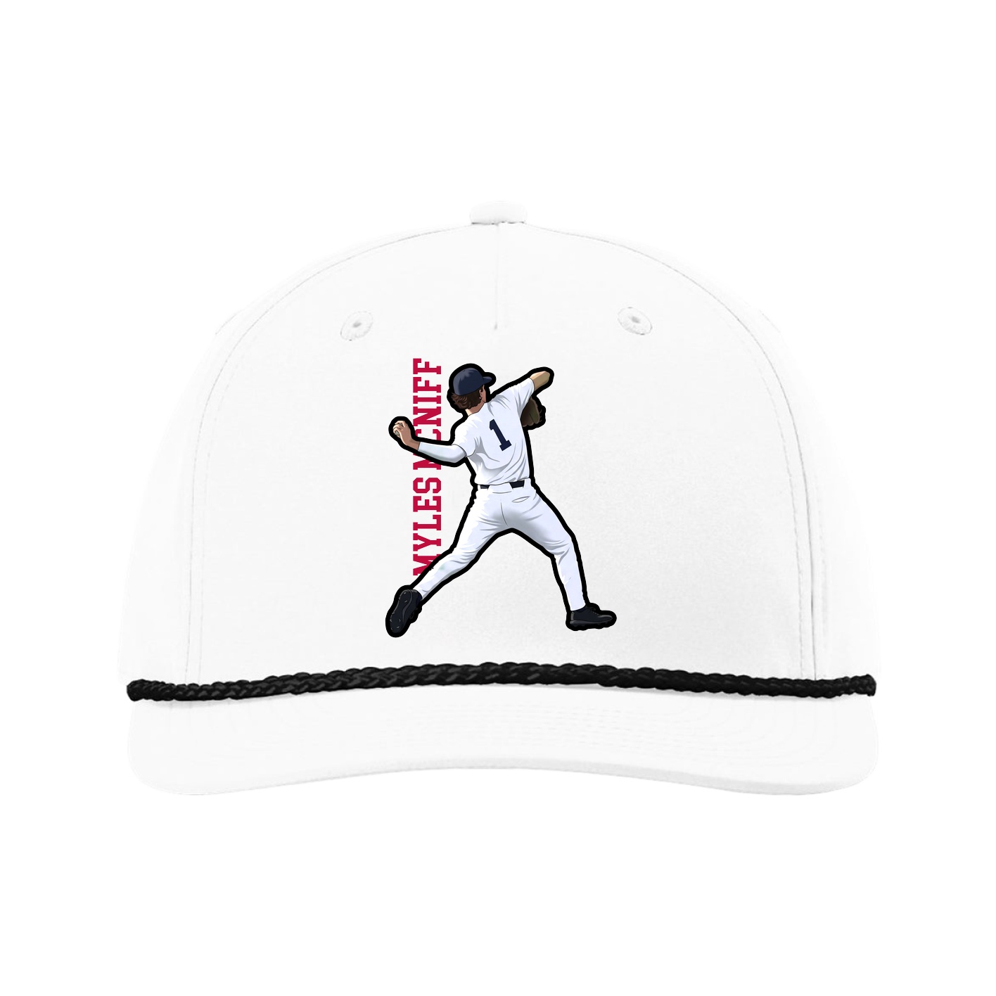 Five-Panel Classic Rope Cap — Name Vertical in White