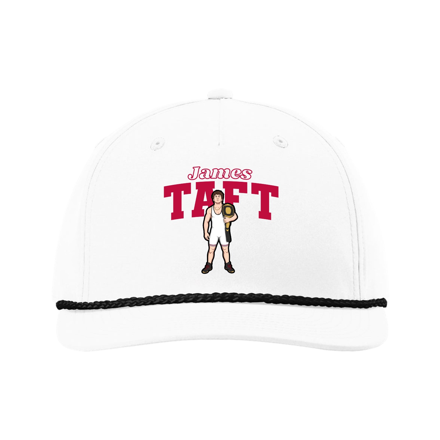 Five-Panel Classic Rope Cap — Name Arch in White