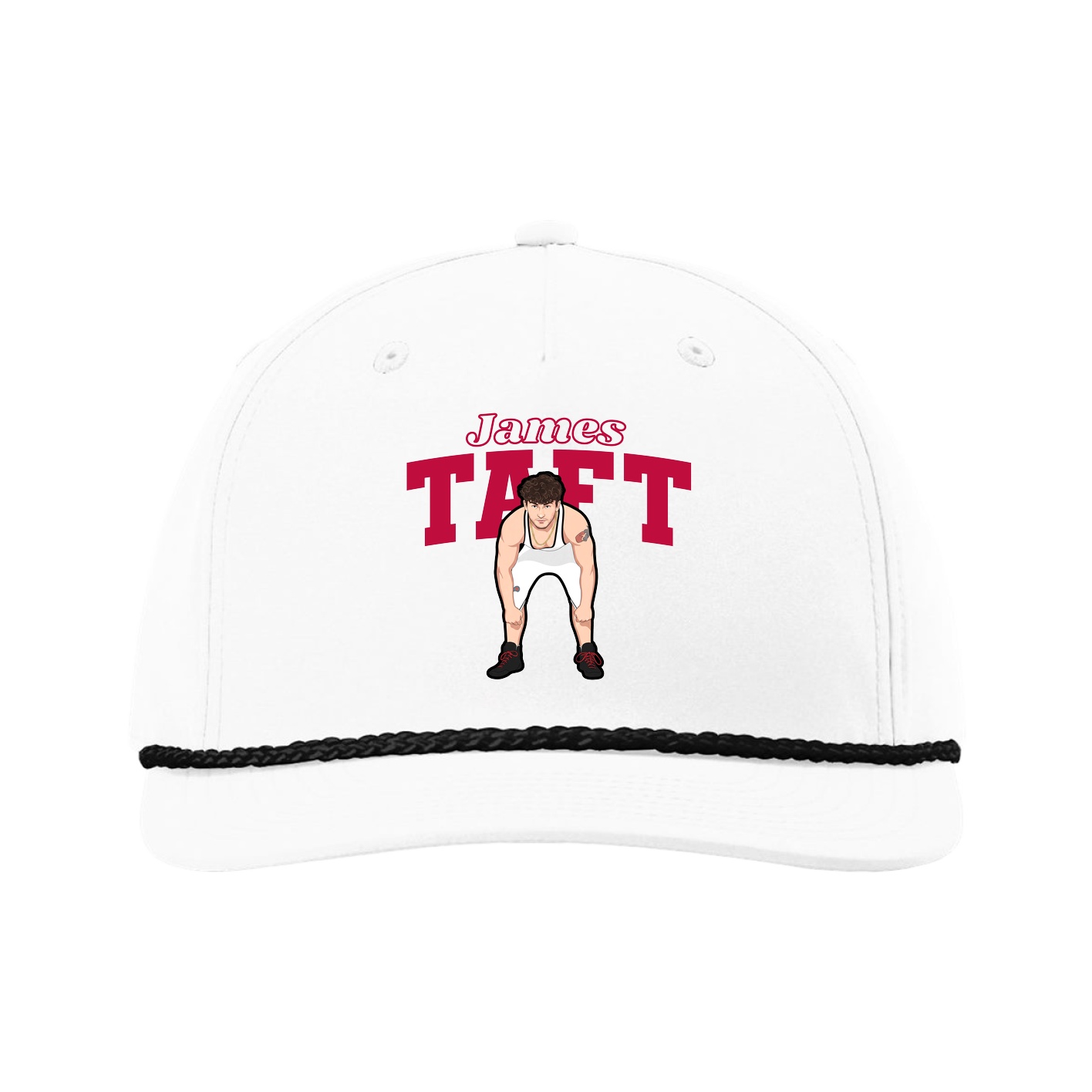 Five-Panel Classic Rope Cap — Name Arch in White