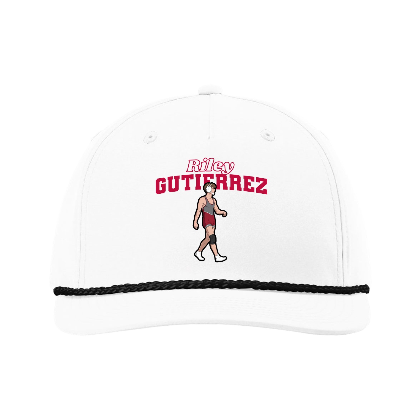 Five-Panel Classic Rope Cap — Name Arch in White