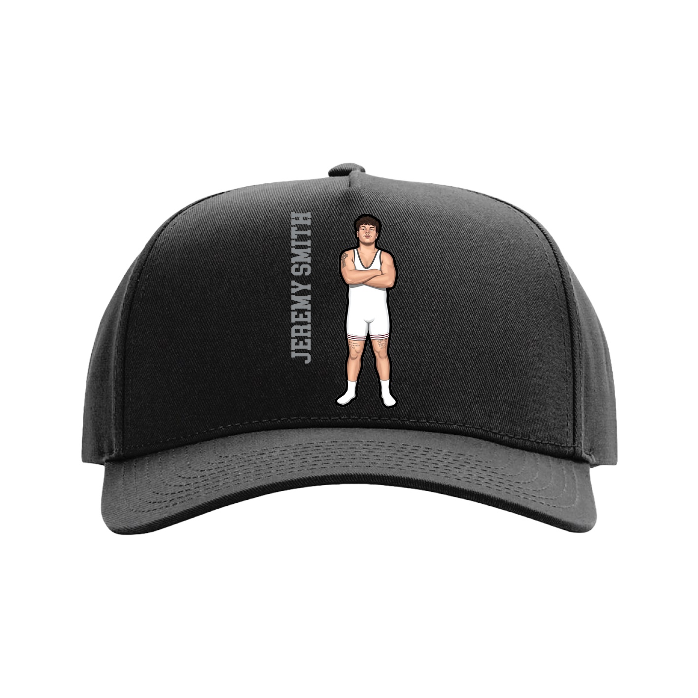 Full Fabric Five-Panel Champ Cap — Name Vertical in Black