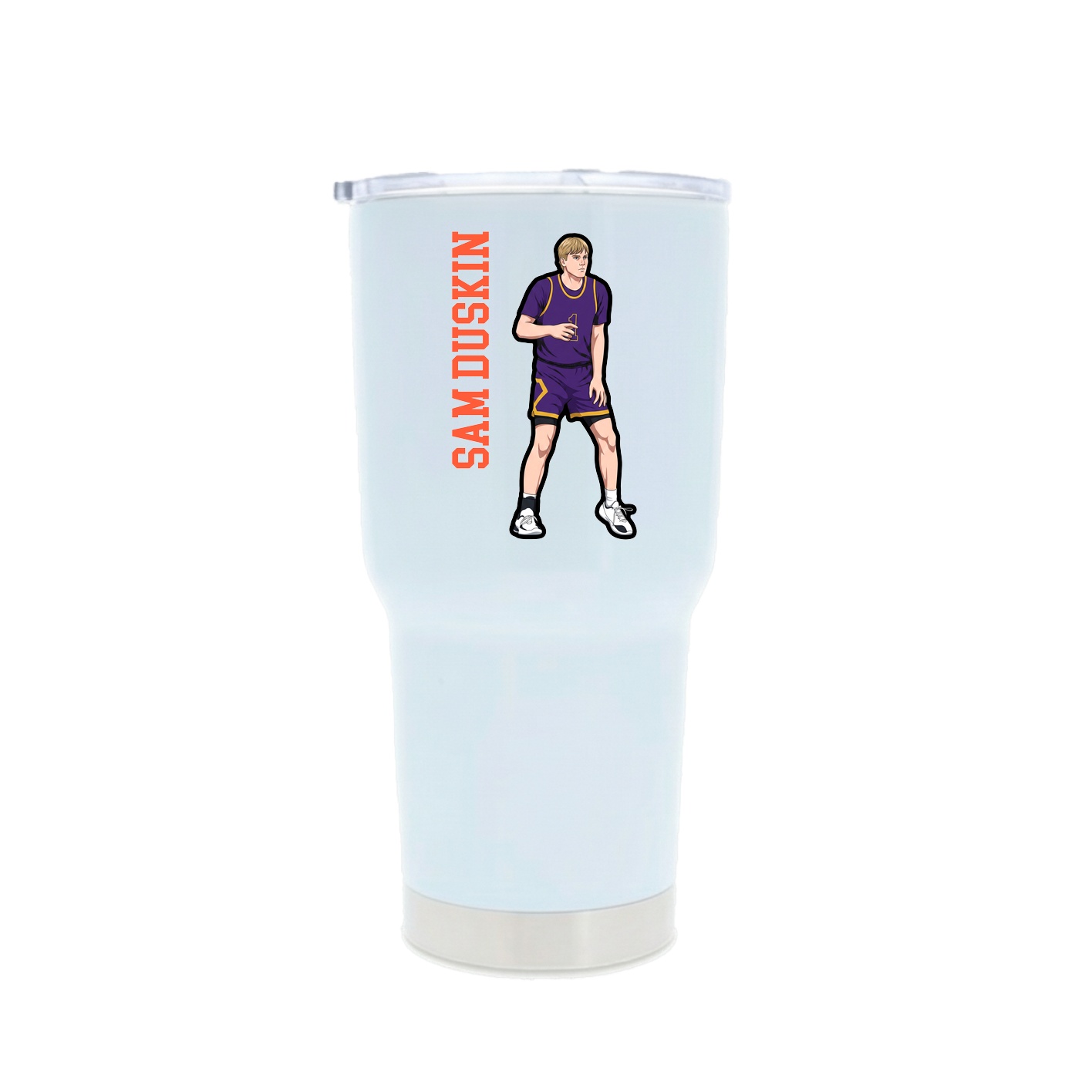 30oz Stainless Steel Tumbler — Name Vertical in White