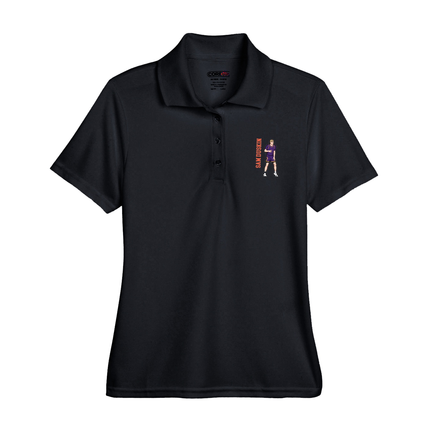 Womens Performance Polo — Name Vertical in Black