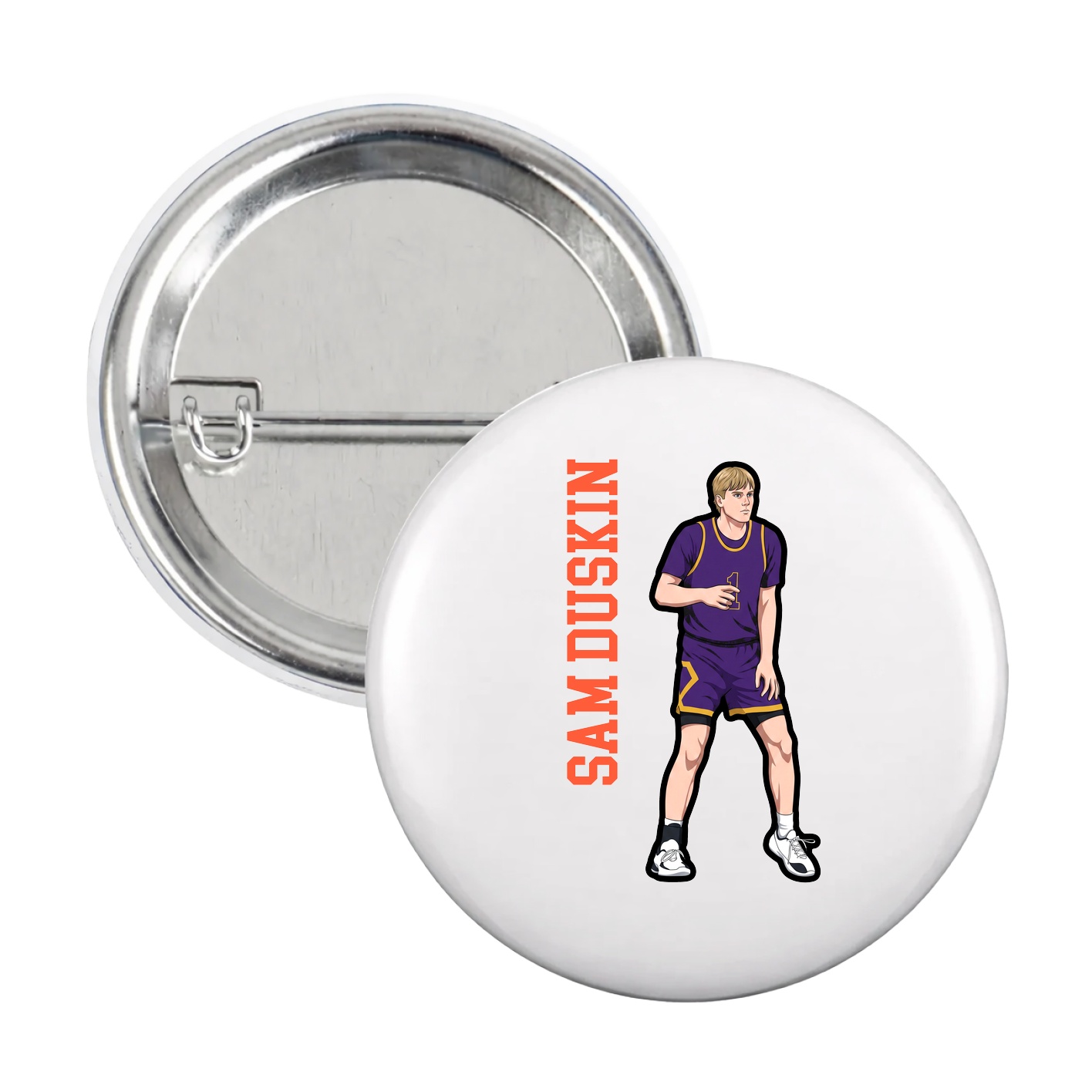 Game Day Button — Name Vertical in White