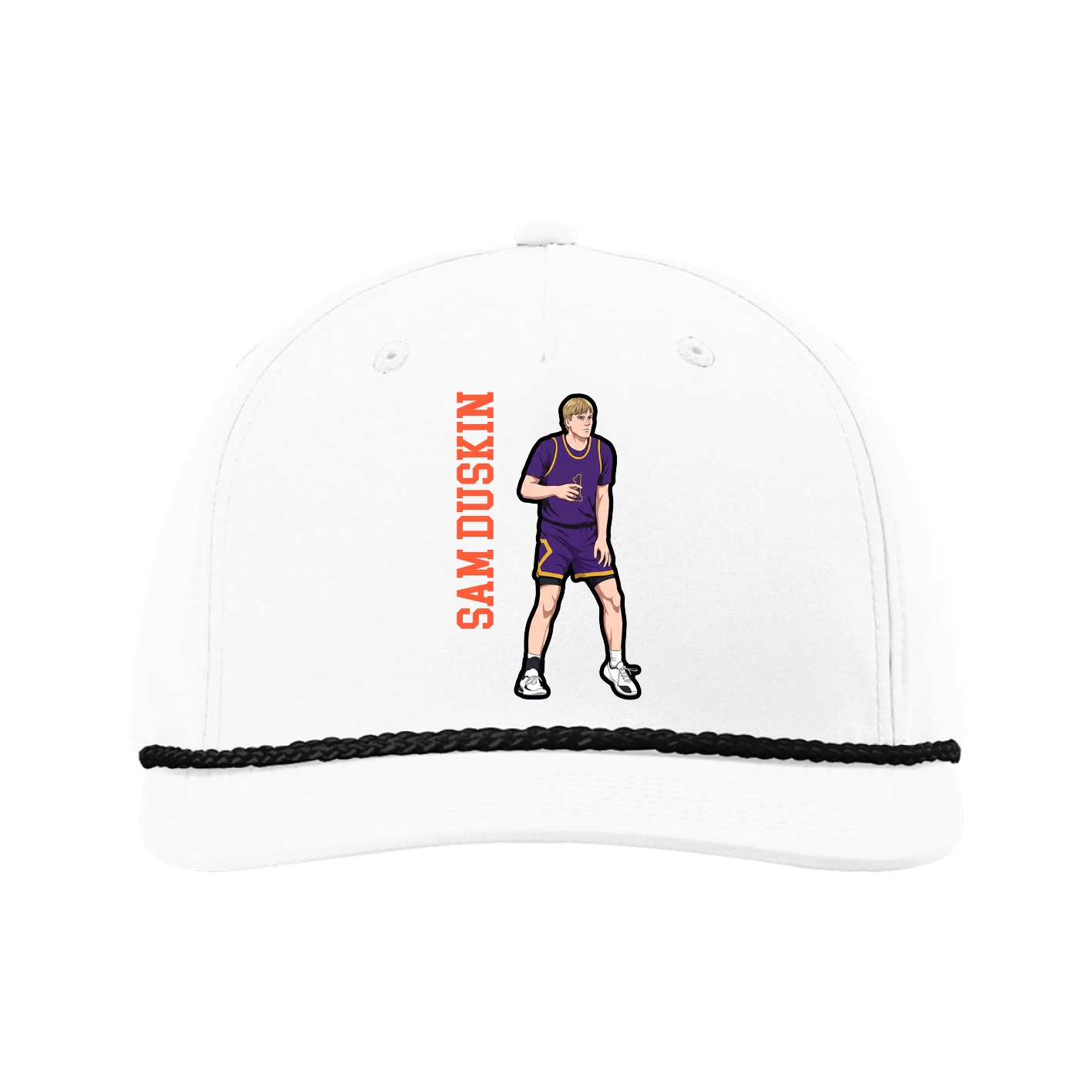Five-Panel Classic Rope Cap — Name Vertical in White
