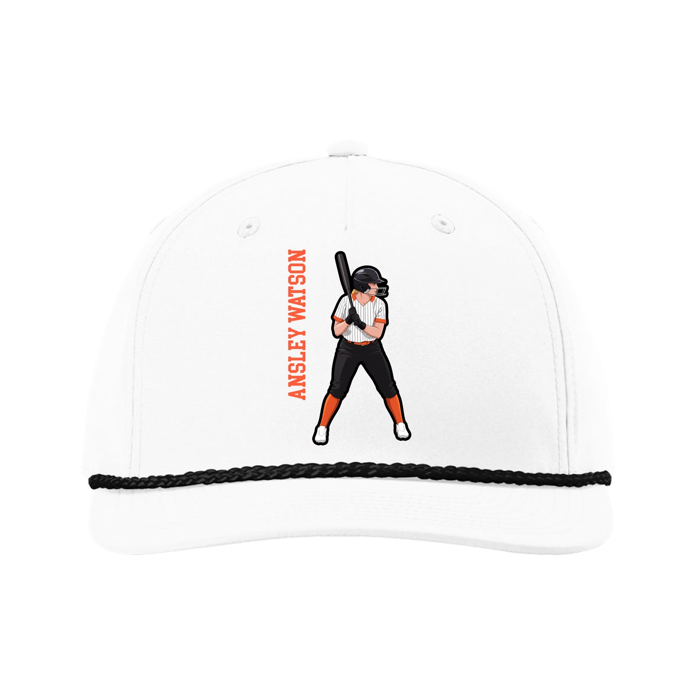 Five-Panel Classic Rope Cap — Name Vertical in White