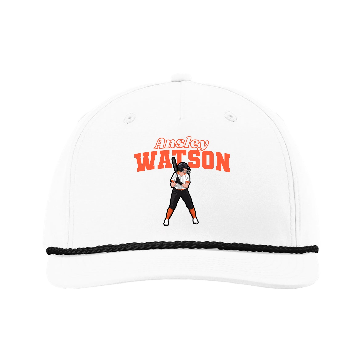 Five-Panel Classic Rope Cap — Name Arch in White