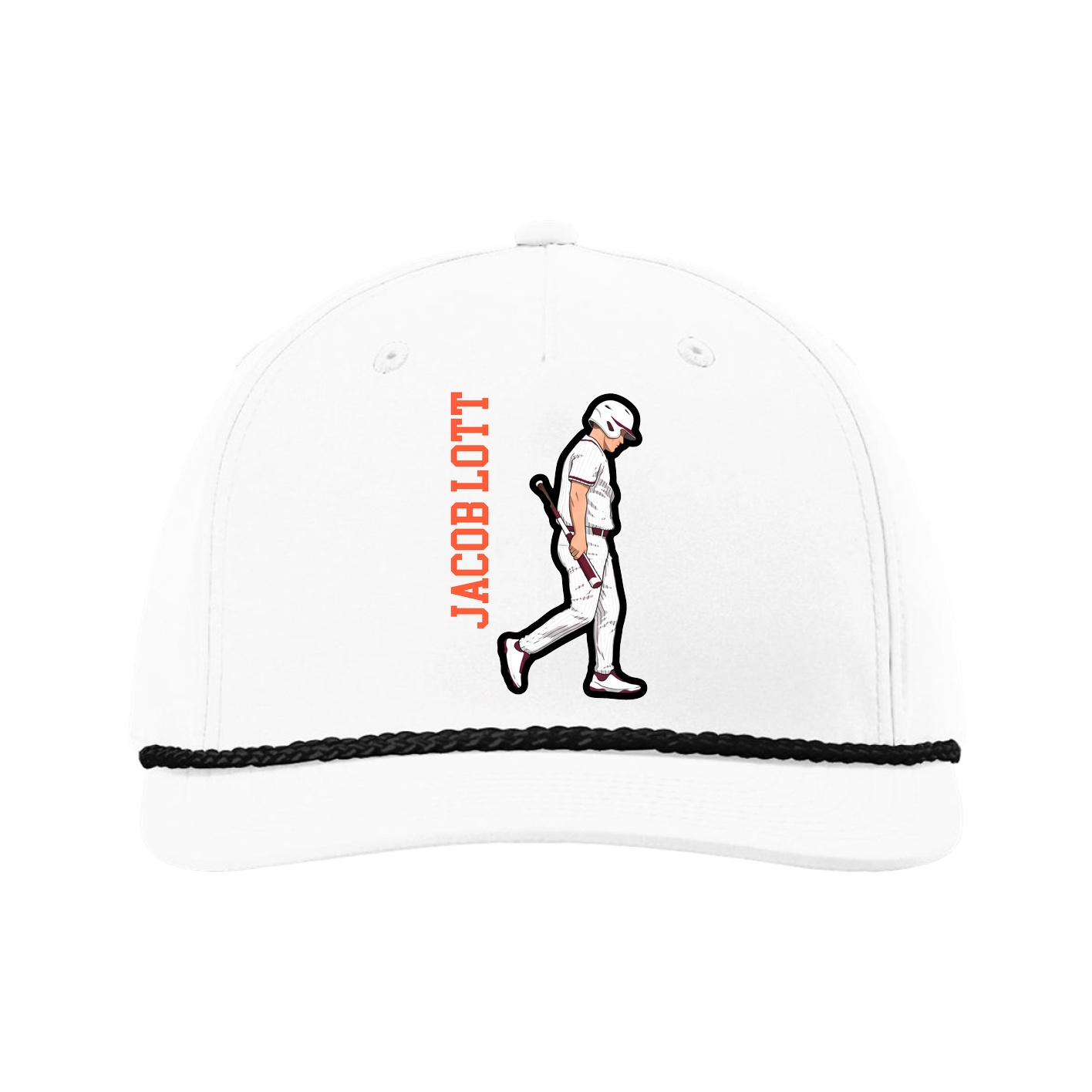 Five-Panel Classic Rope Cap — Name Vertical in White