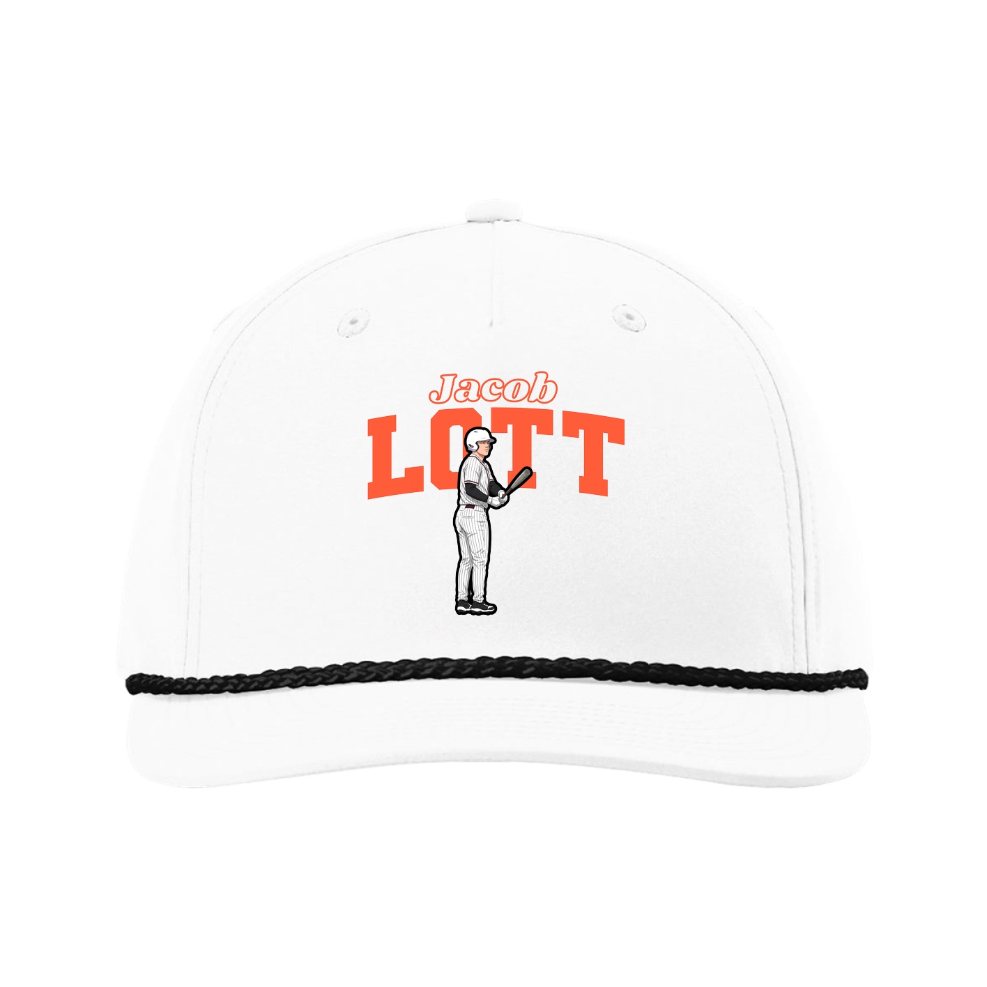 Five-Panel Classic Rope Cap — Name Arch in White
