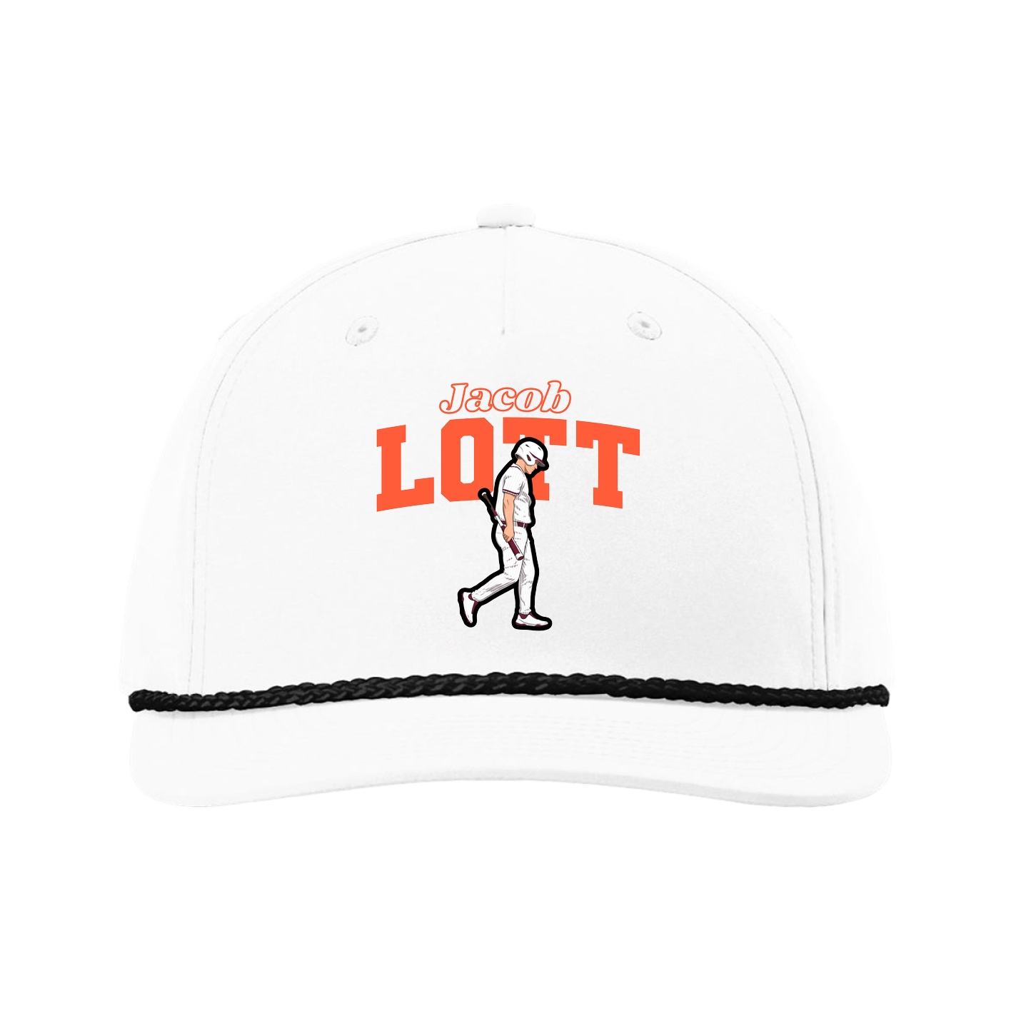 Five-Panel Classic Rope Cap — Name Arch in White