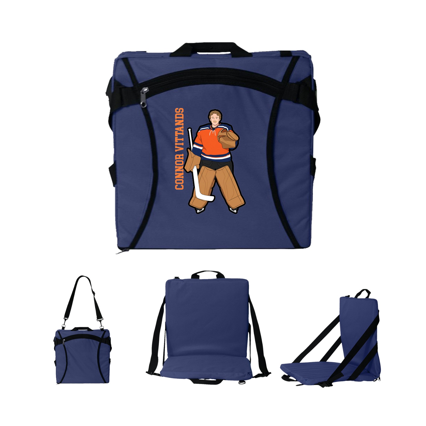 Folding Stadium Seat — Name Vertical in Navy
