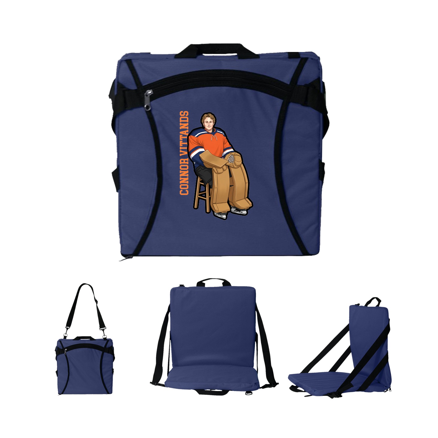 Folding Stadium Seat — Name Vertical in Navy