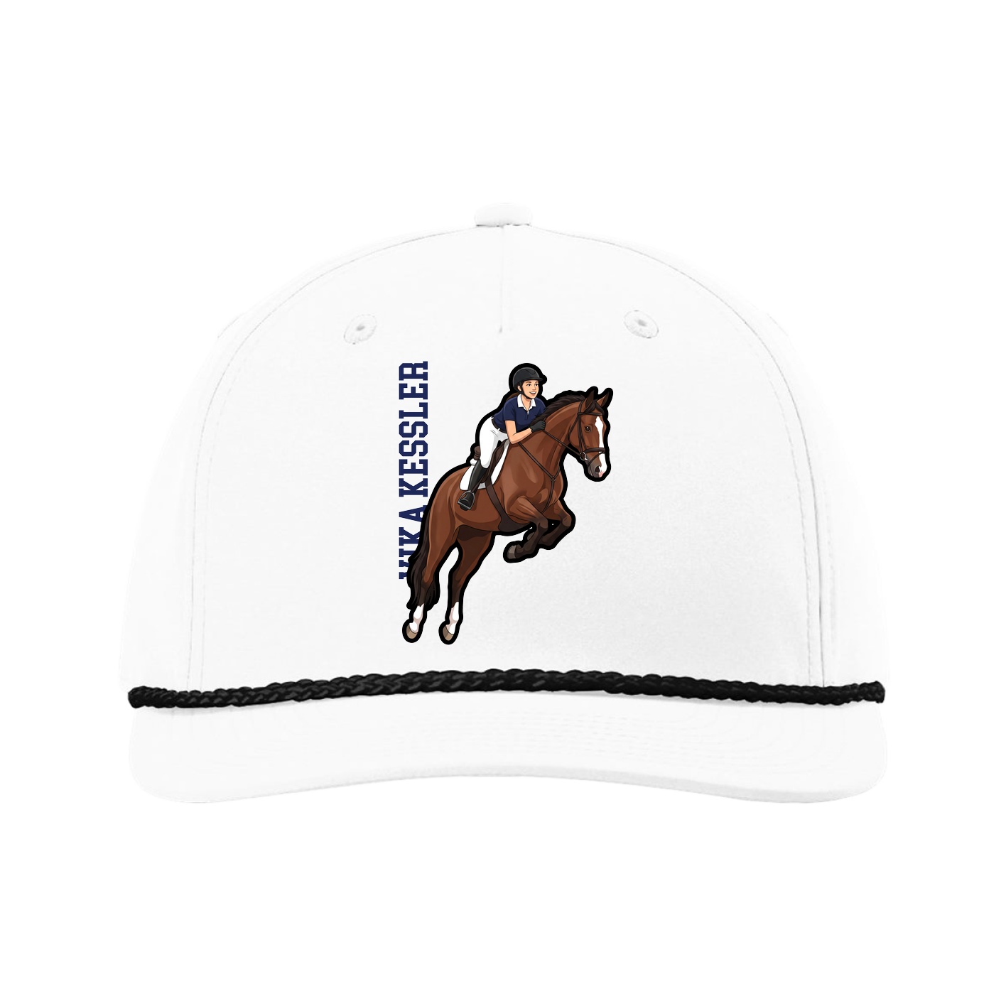 Five-Panel Classic Rope Cap — Name Vertical in White