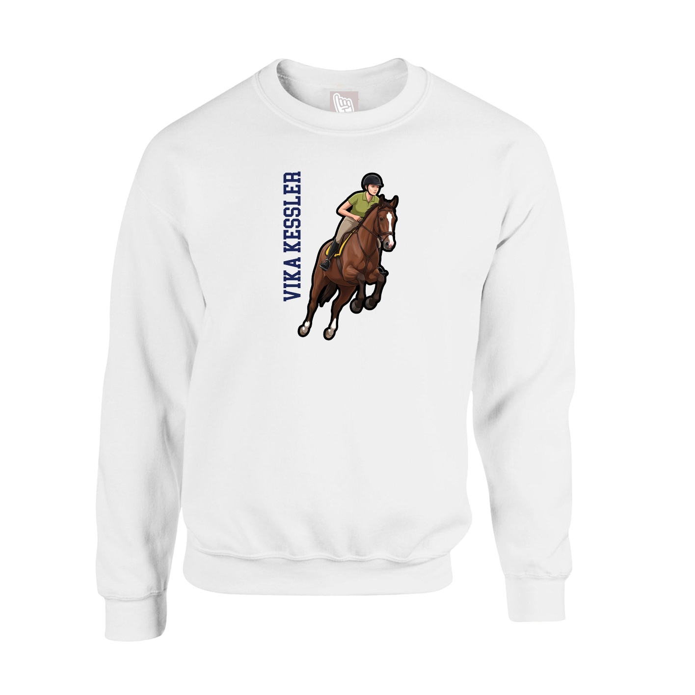 Fleece Crew — Name Vertical in White