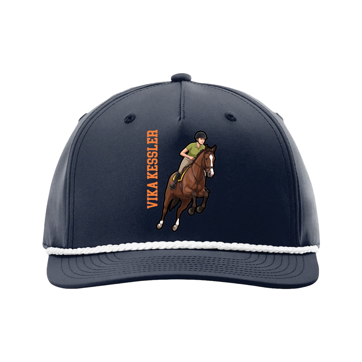 Five-Panel Classic Rope Cap — Name Vertical in Navy