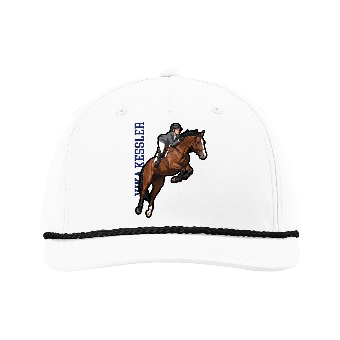 Five-Panel Classic Rope Cap — Name Vertical in White