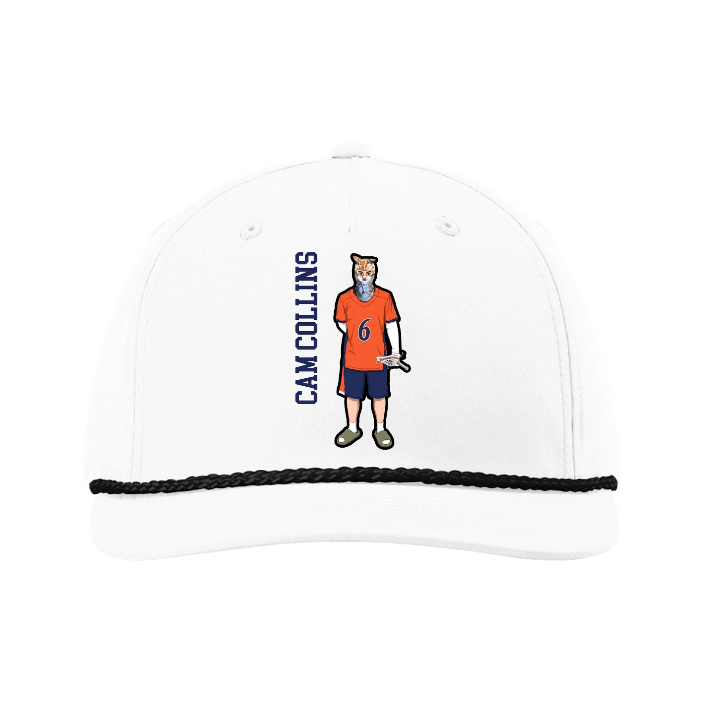 Five-Panel Classic Rope Cap — Name Vertical in White
