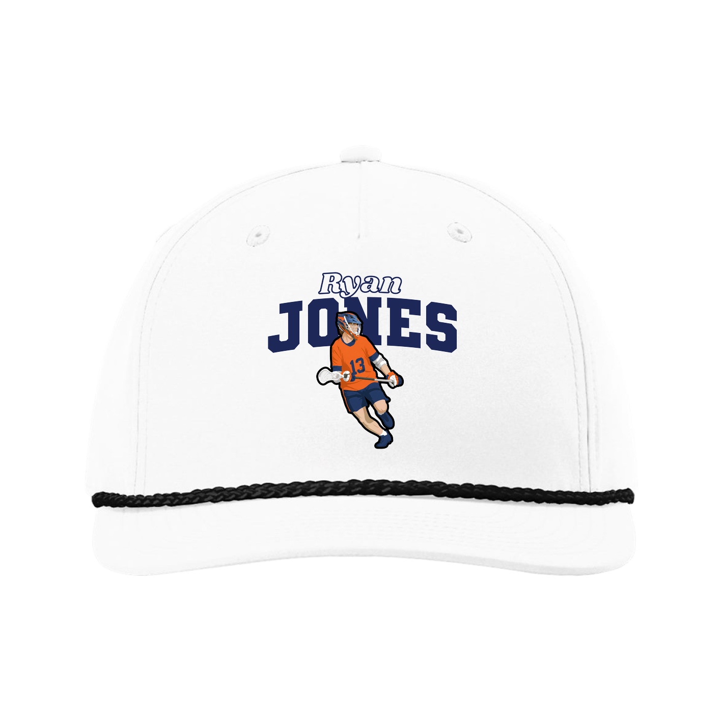 Five-Panel Classic Rope Cap — Name Arch in White