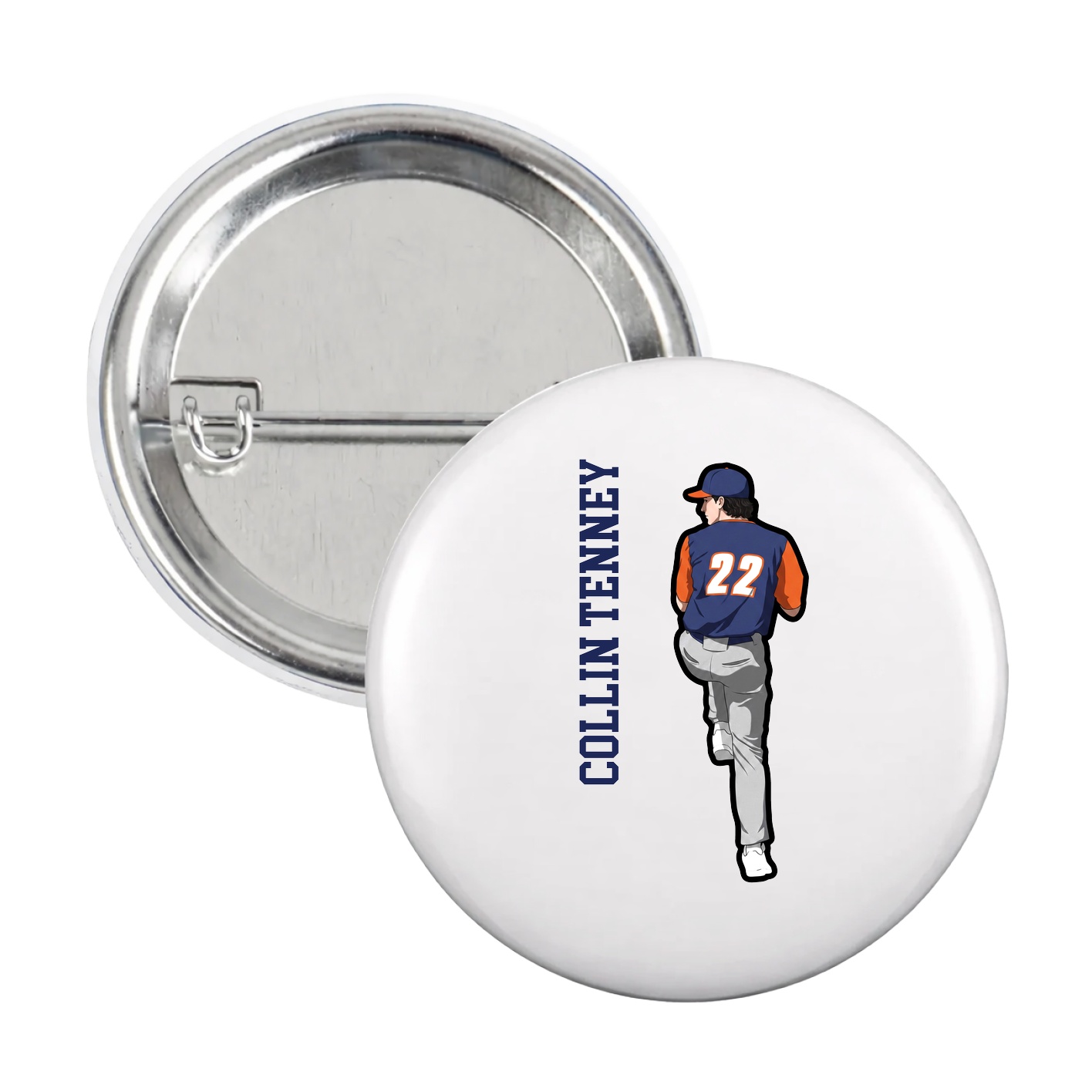 Game Day Button — Name Vertical in White